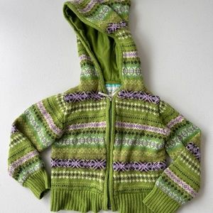 Gap 4 green & purple knit zip up hooded sweater
